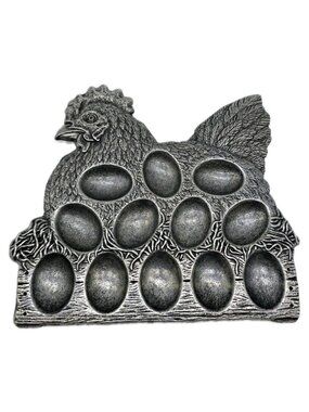 Vintage Carson Pewter Country Plate Tray Egg Dish Chicken Rooster Hen 1994